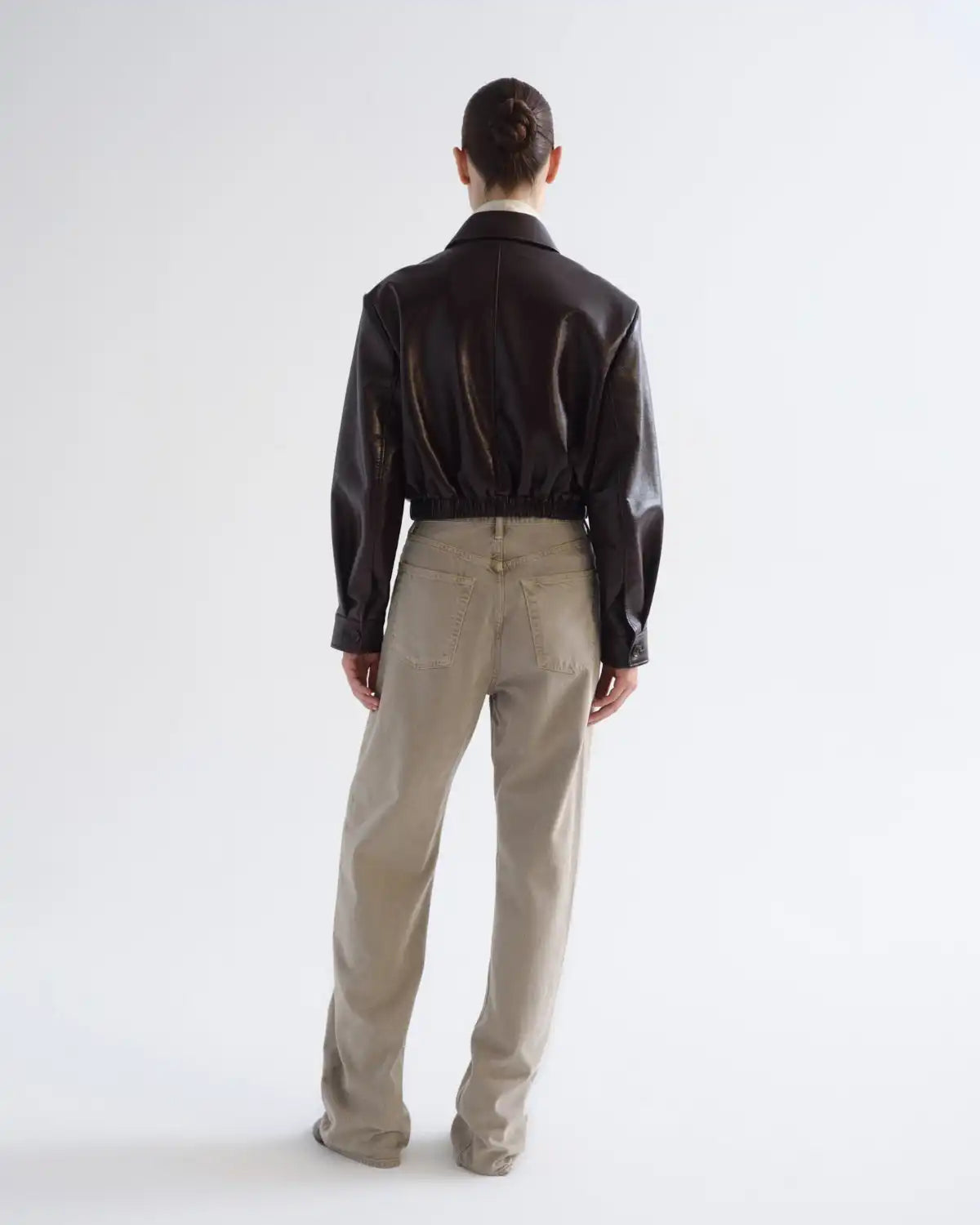 Nahla Cropped Jacket (Recycled Leather) in Madera