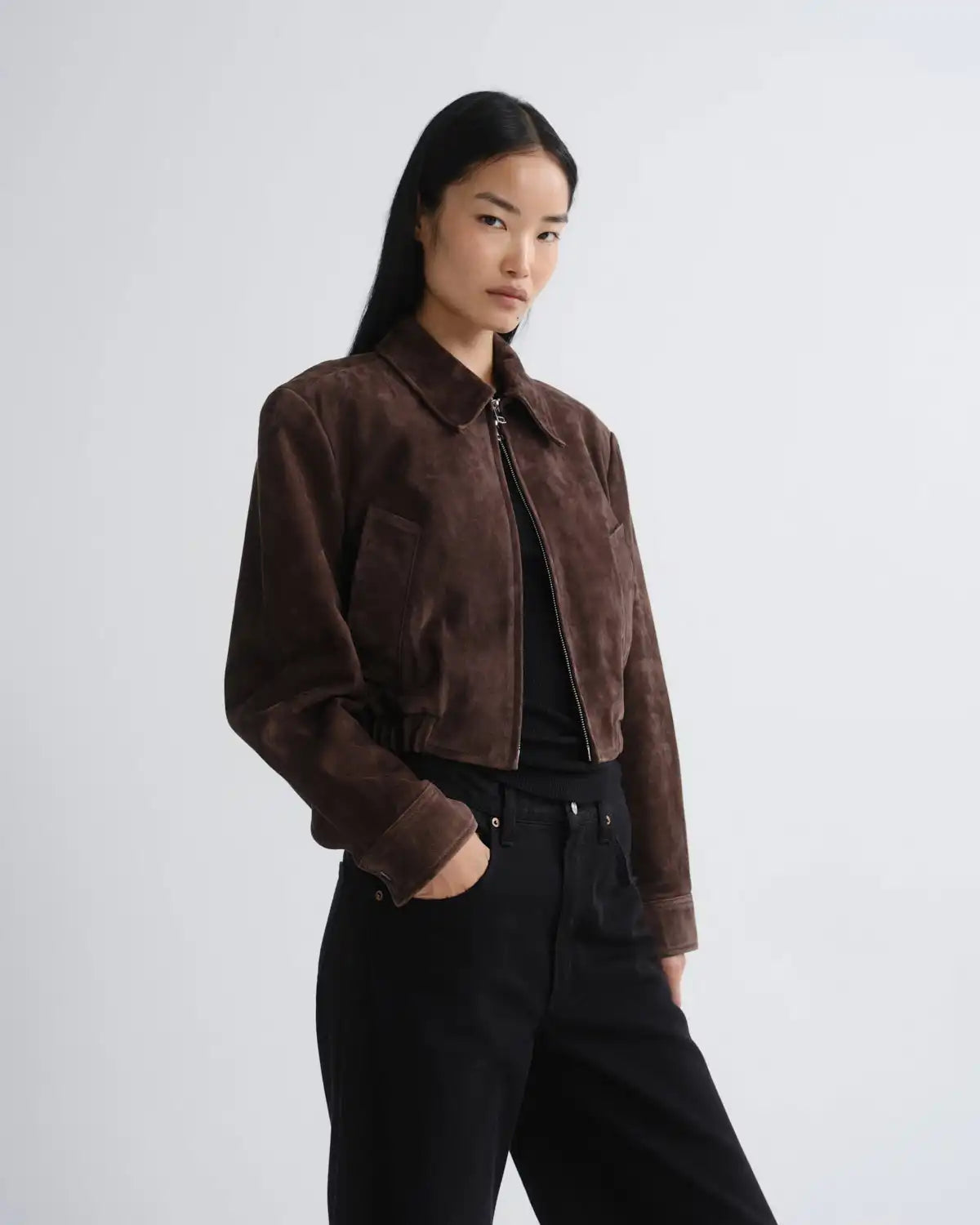 Nahla Cropped Suede Jacket in Root