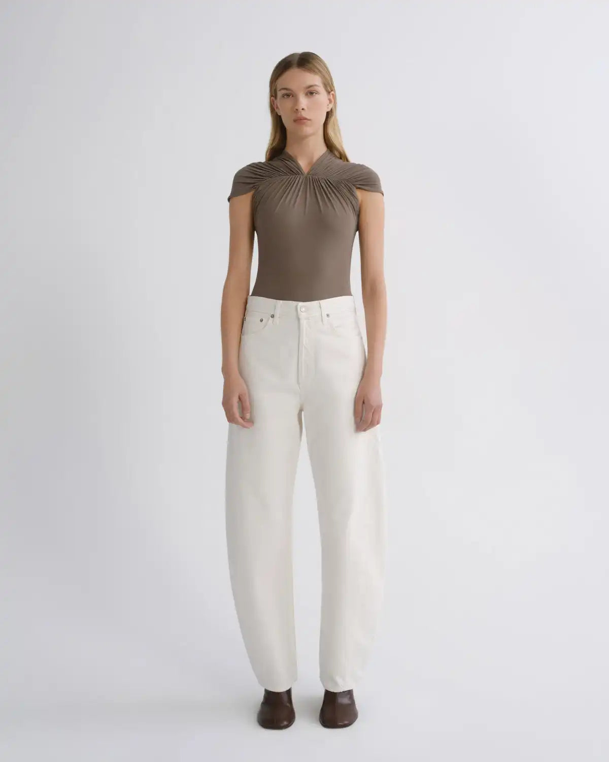 Luna High Rise Pieced Taper in Chalk White