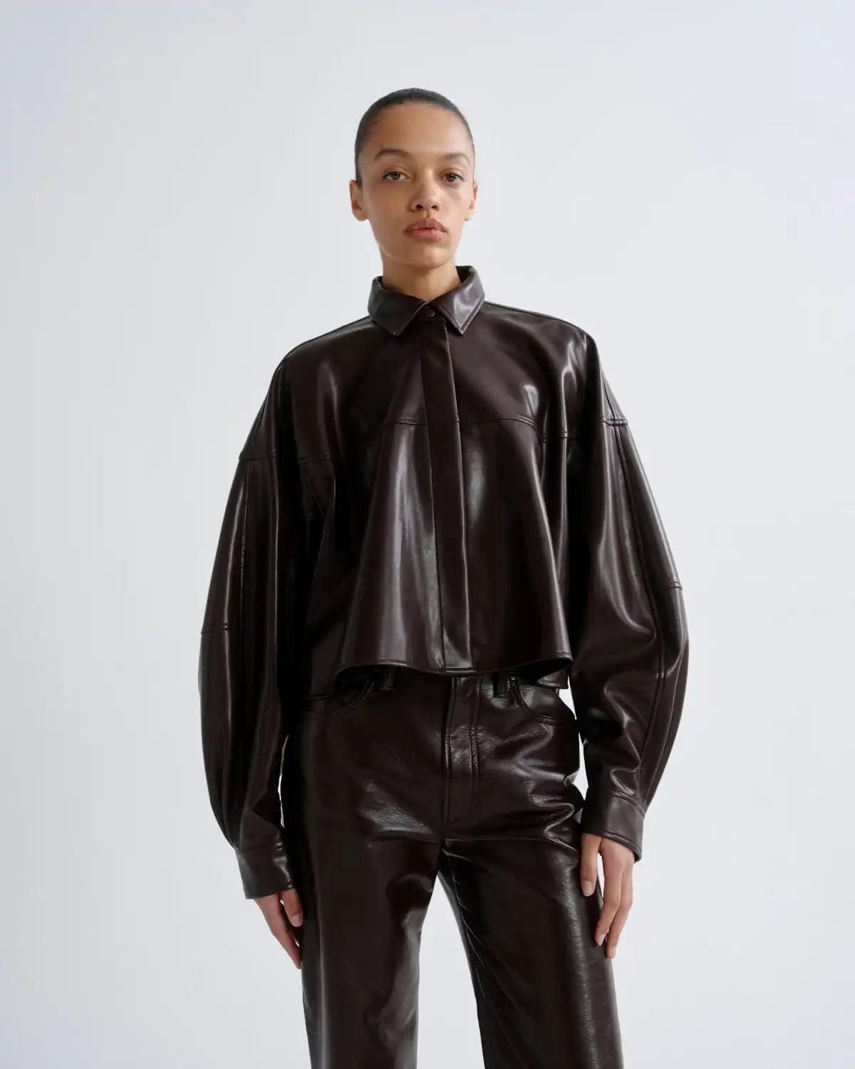 Agnes Shirt (Vegan Leather) in Madera