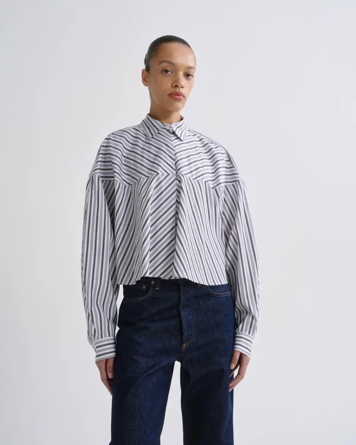 Agnes Shirt in Meyer Stripe White/Chocolate