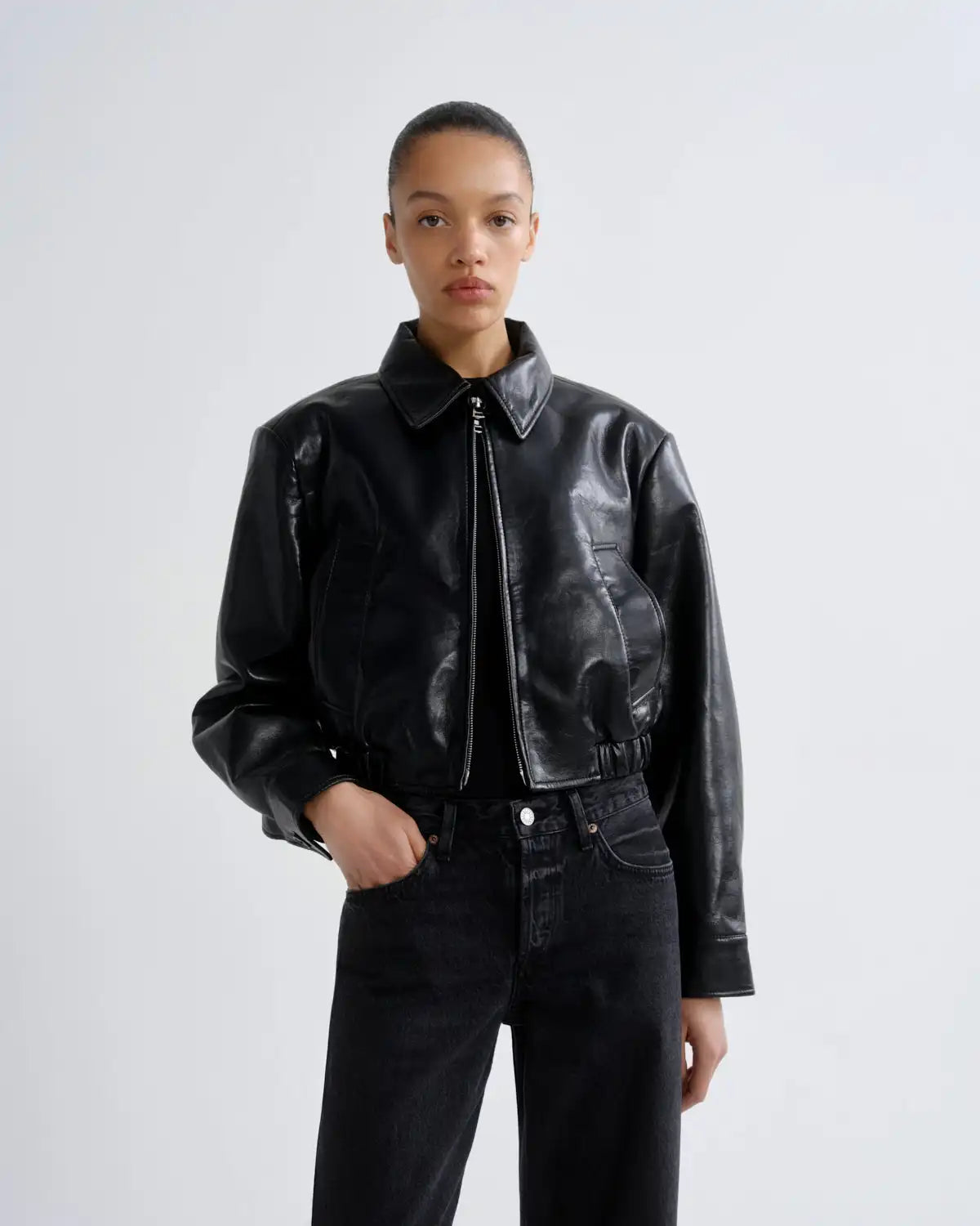 Nahla Cropped Jacket (Recycled Leather) in Detox