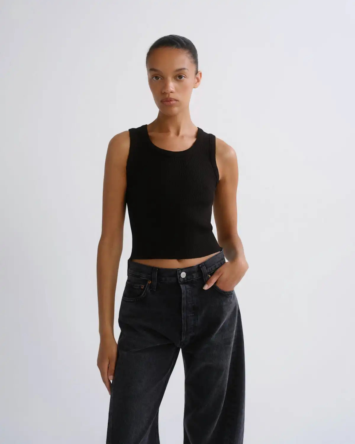 Shrunken Poppy Tank in Black