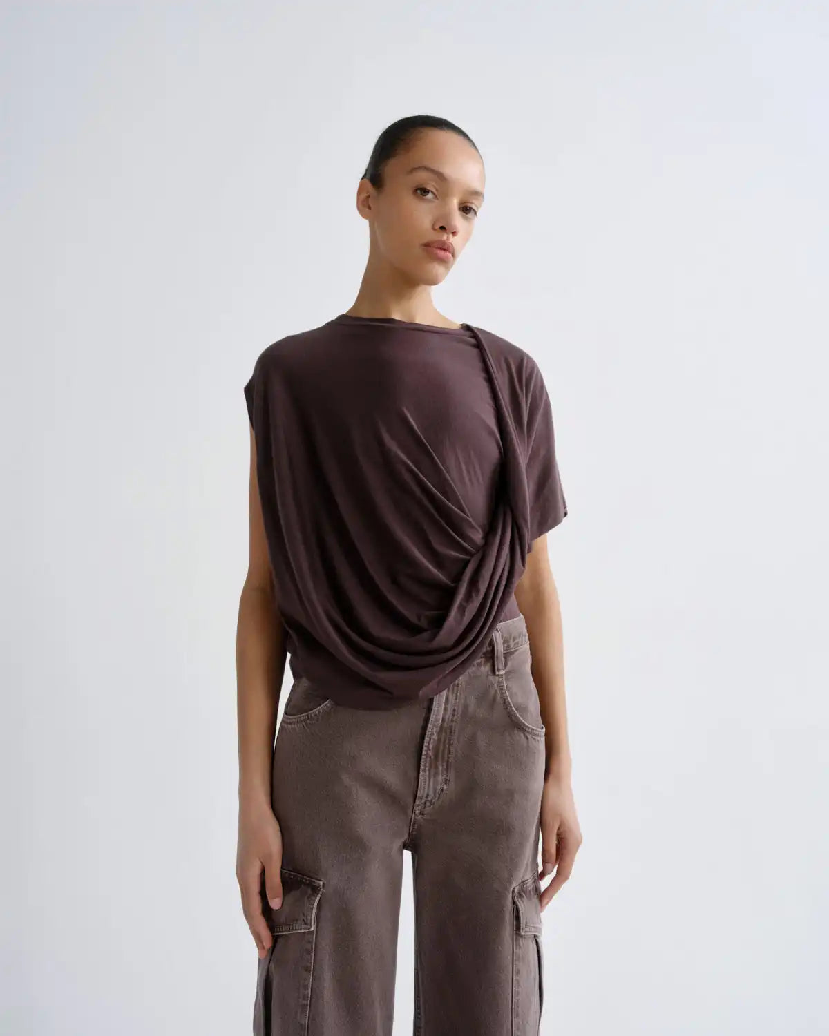 Milena Twist Tee in Raisin