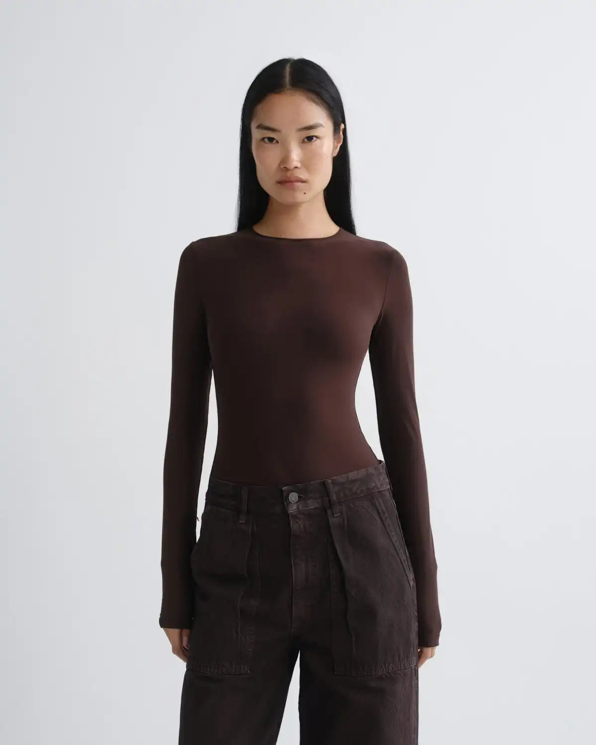 Aura Long Sleeve Bodysuit in Chocolate