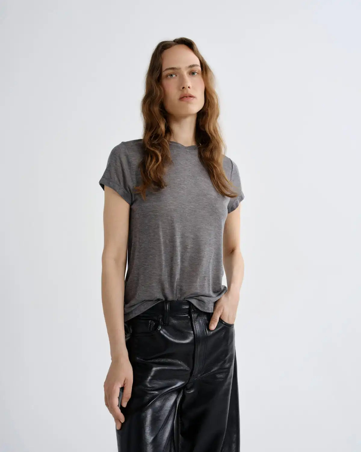 Long Line Adine Tee (Tencel Jersey) in Grey Heather