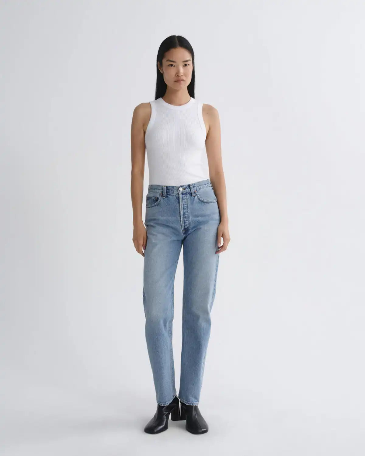 90's Pinch Waist High Rise Straight Long in Stage