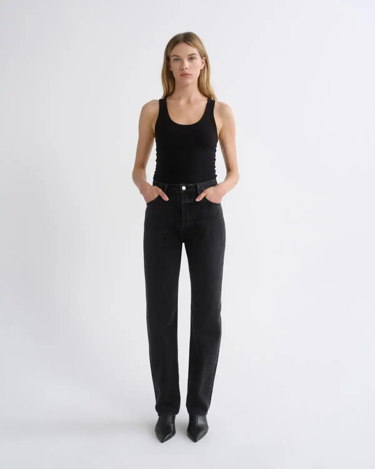 90's Pinch Waist High Rise Straight Long (Weightless) in Vanta