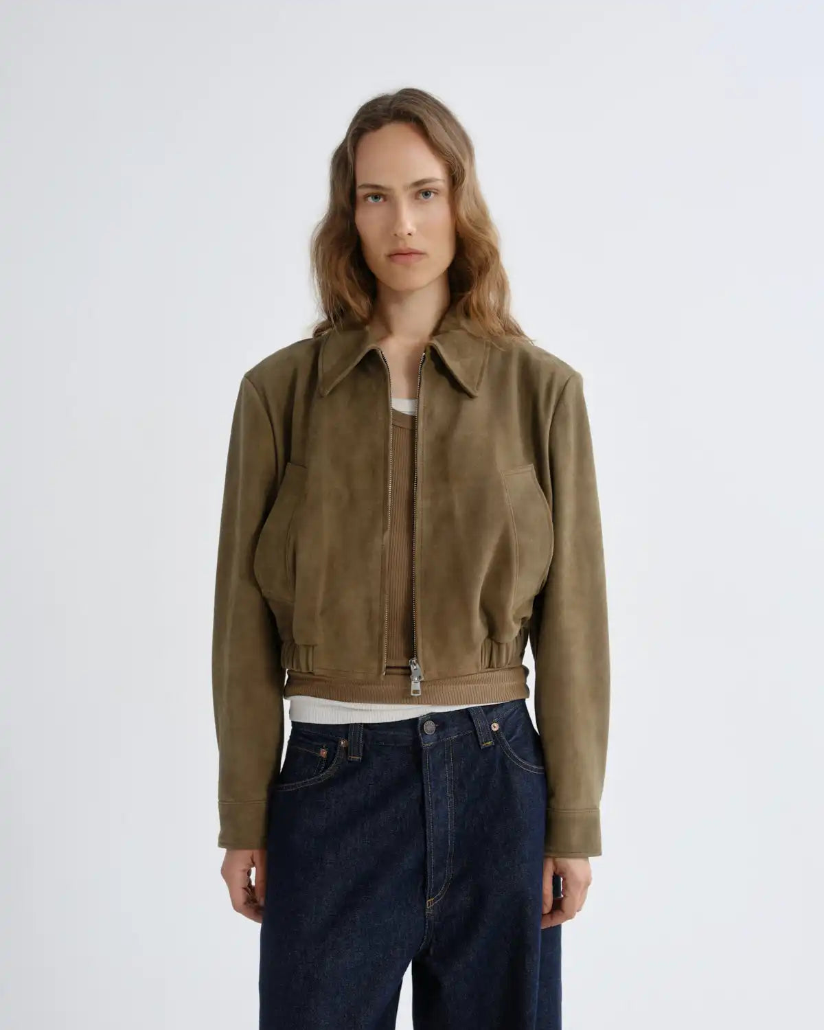 Nahla Cropped Jacket (Suede) in Canopy