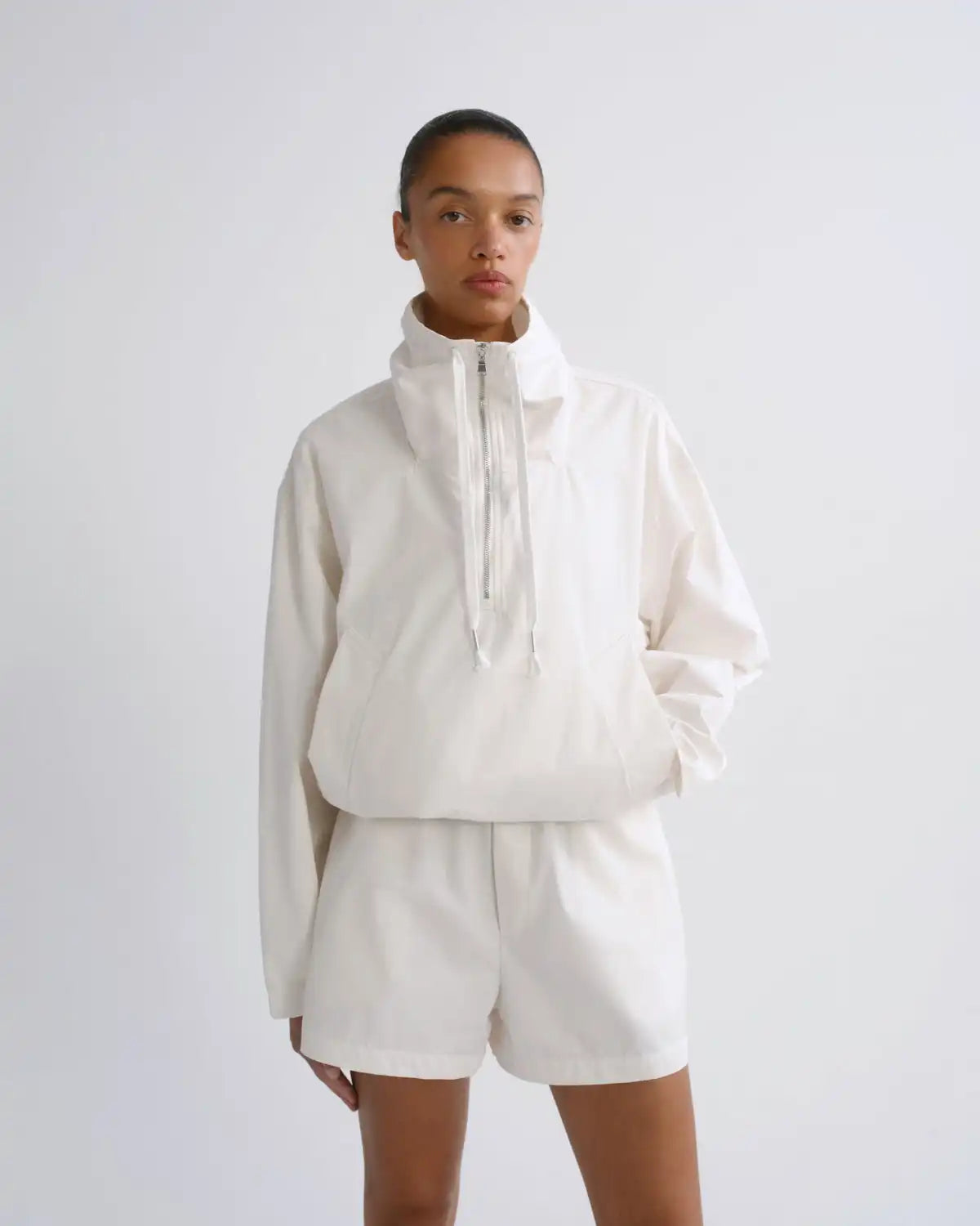 Lydia Nylon Popover Anorak in Chalk White