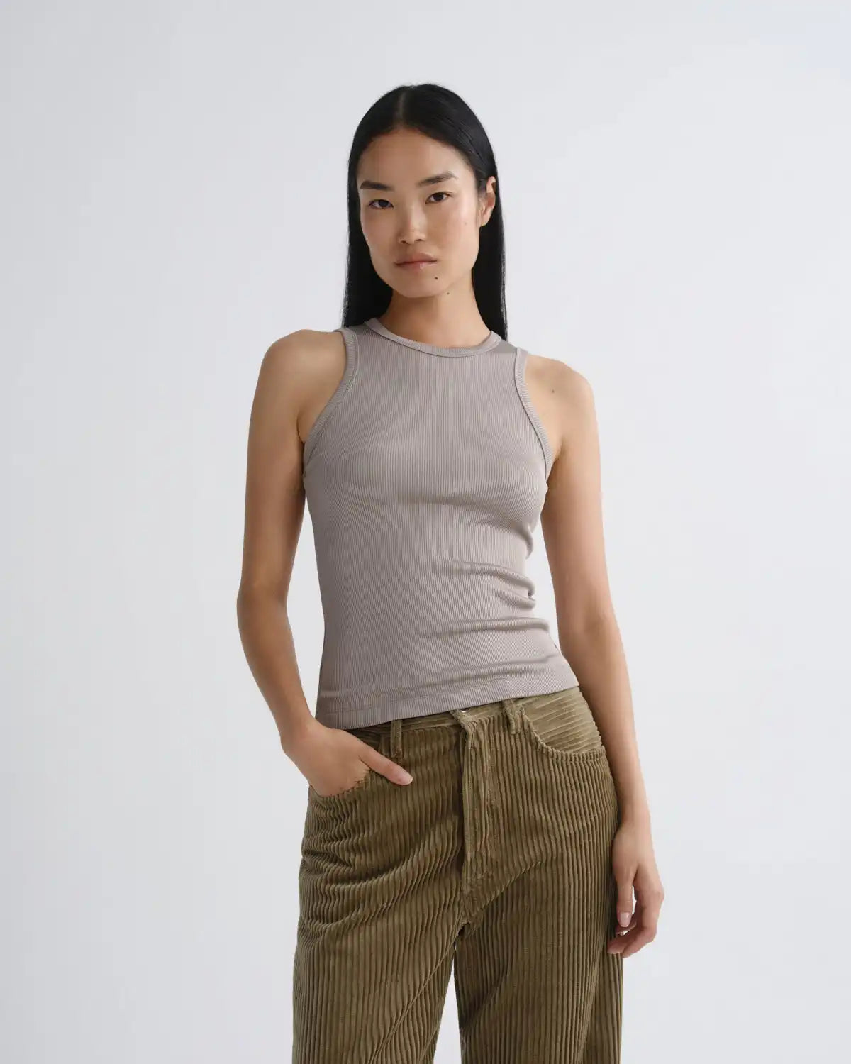 Andre Racer Tank in Taupe
