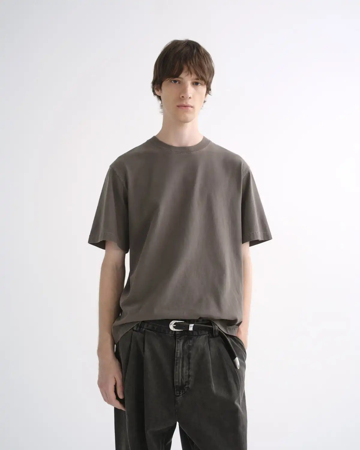 Asha Mock Neck Tee in Millstone