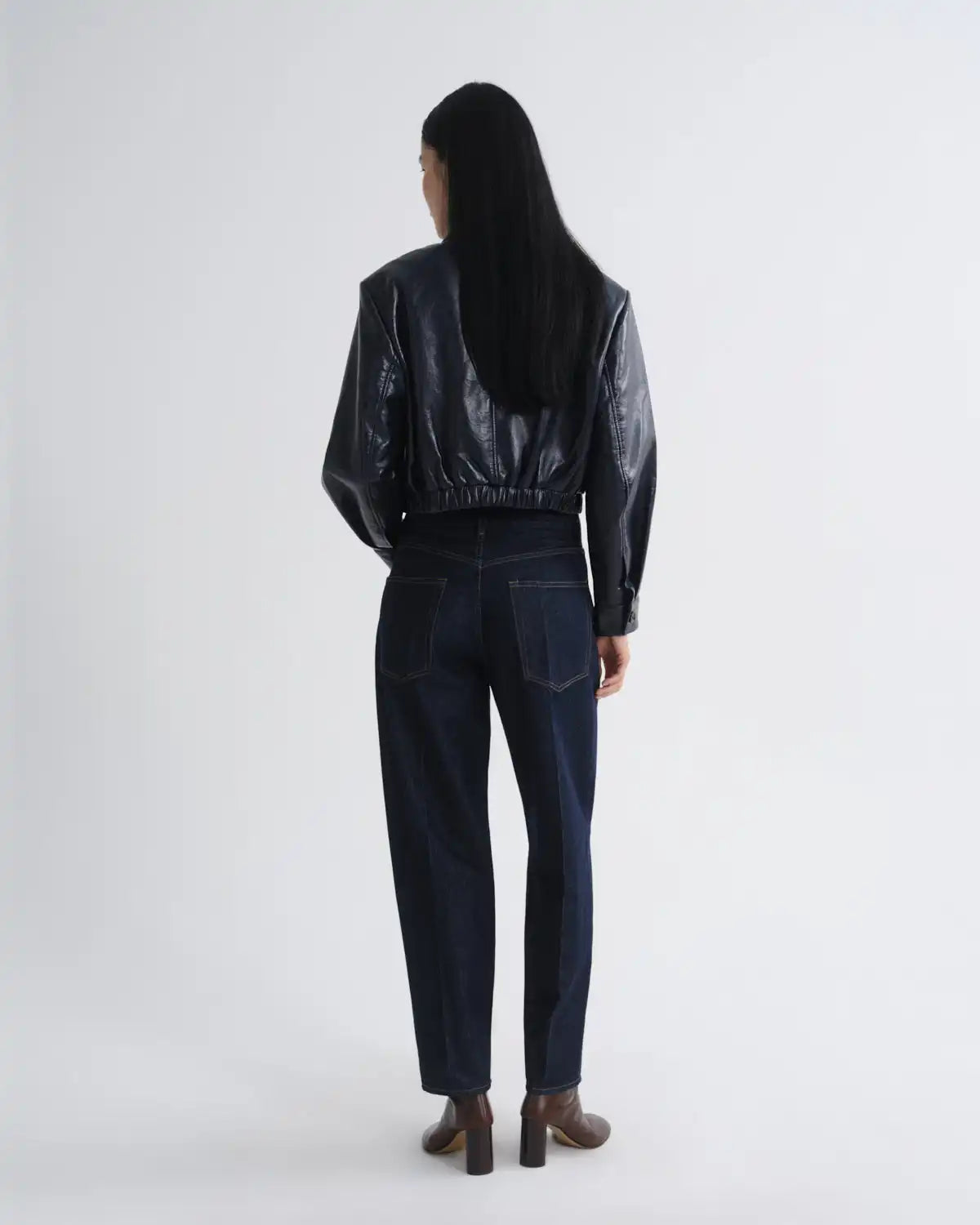 Nahla Cropped Jacket (Recycled Leather) in Navy