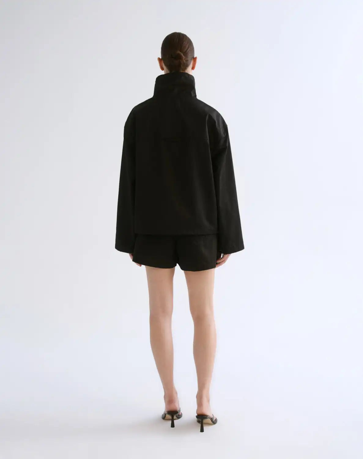 Lydia Nylon Popover Anorak in Black