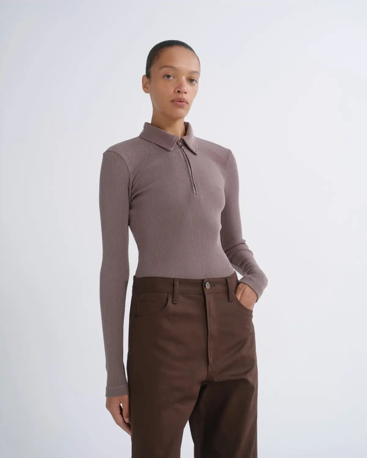Amica Zip Polo in Mauvine