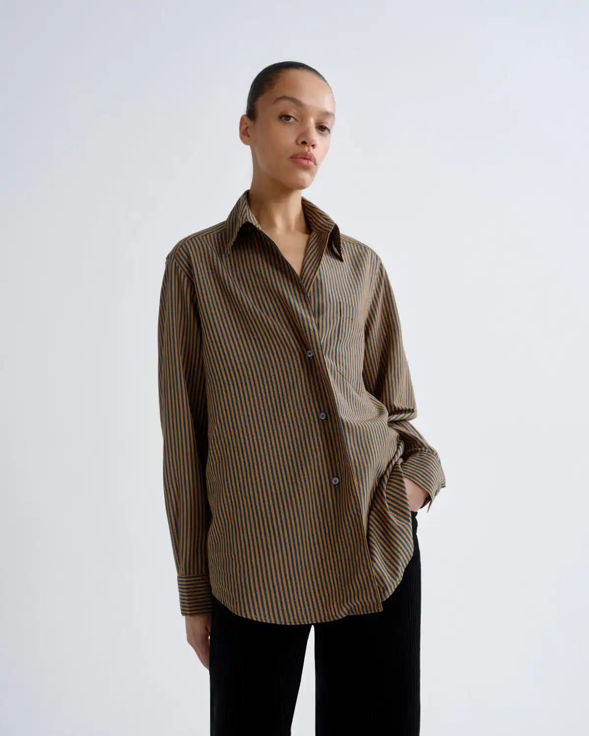 Aris Shirt in Trace Stripe Teal/Mustard